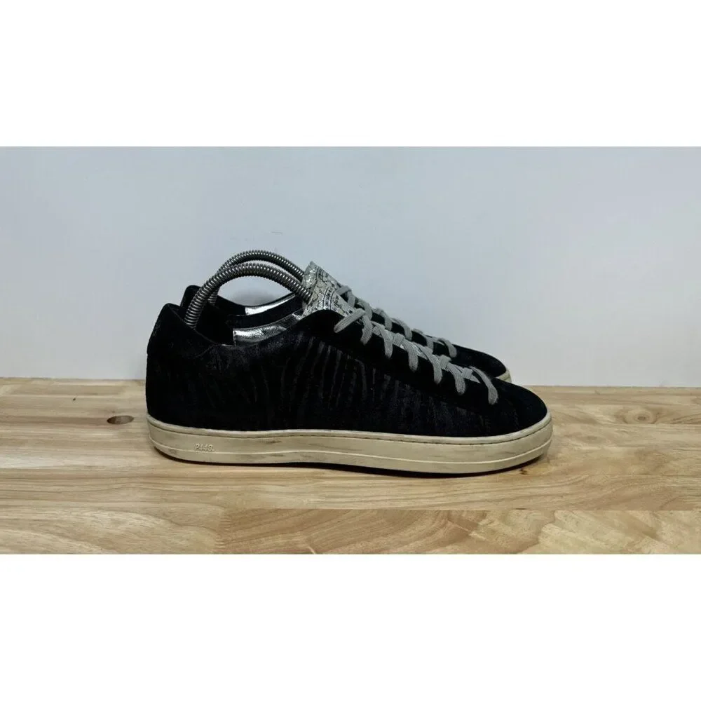 P448 John Distressed Zebra Black Suede Metallic Gray Low Top Women’s Size 9 / 39
